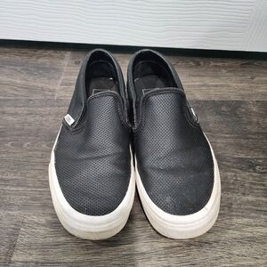 Vans Classic Lows Black Leather Perforated Slip On, Size 5.5 Men's